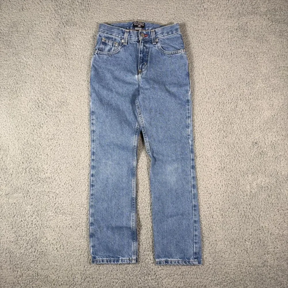 Vintage Polo Jeans Co Ralph Lauren Boys Size 10 Cotton Jeans American Flag Patch